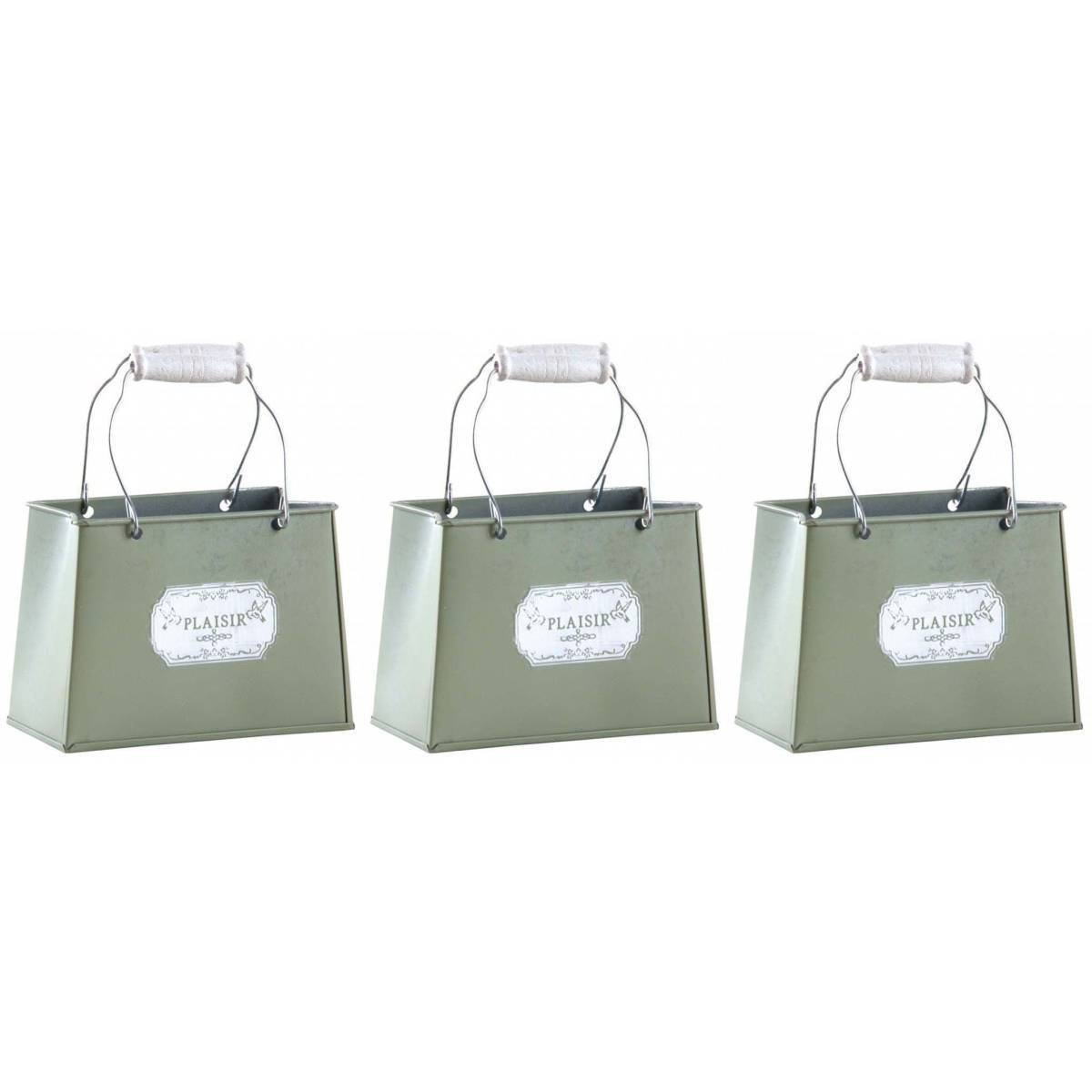 Aubry Gaspard - Panier métal laqué olive avec anses mobiles Plaisir (Lot de 3) - Imagen 1