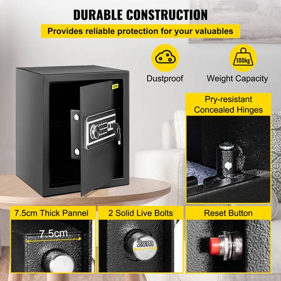 VEVOR Coffre-fort biométrique 48L, empreintes/combi/clés, acier anti-effraction, 4 types, noir. - Image 4