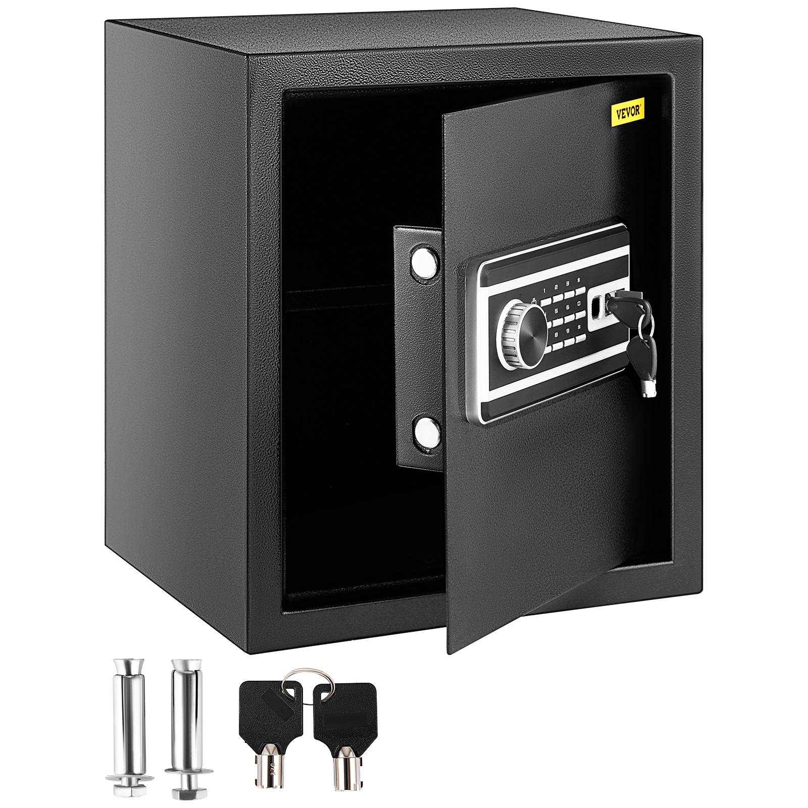 VEVOR Coffre-fort biométrique 48L, empreintes/combi/clés, acier anti-effraction, 4 types, noir.