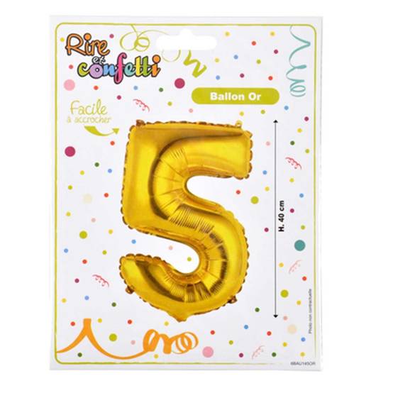 Ballon Gonflable Métallisé "Chiffre 5" 40cm Or - Image 2