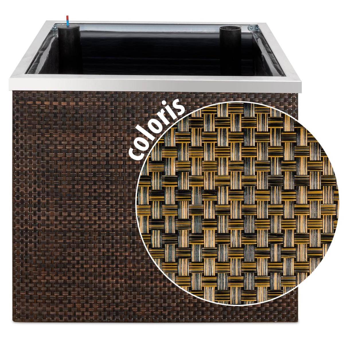 Rattan Art - Jardinière en résine tressée avec réserve d'eau et cadre en aluminium 50 x 50 x 43 cm Cuivre - Imagen 1