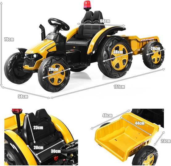 Tracteur Electrique 12V 7AH avec Remorque et Télécommande 2.4G(Jaune) - Image 4