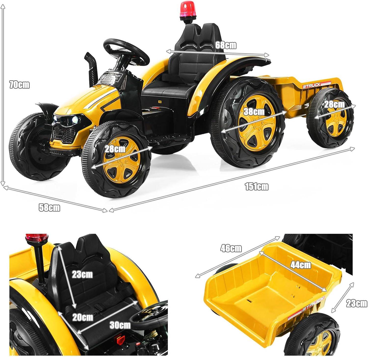 Tracteur Electrique 12V 7AH avec Remorque et Télécommande 2.4G(Jaune) - Image 4