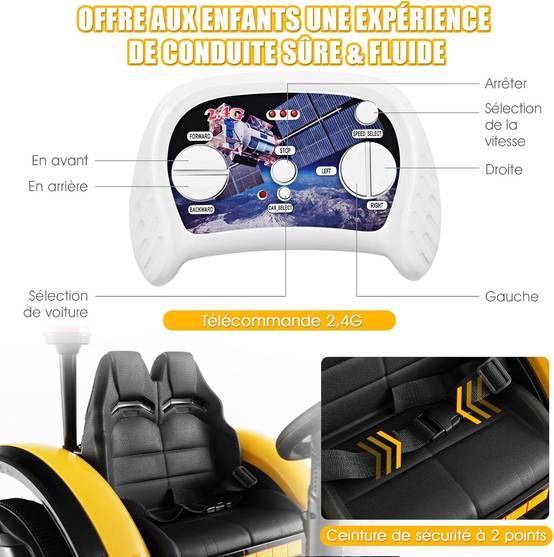 Tracteur Electrique 12V 7AH avec Remorque et Télécommande 2.4G(Jaune) - Image 3