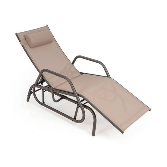 Helloshop26 - Bain de soleil design à glissement à dossier réglable 3 positions transat jardin extérieur cadre métal avec accoudoirs - Imagen 1