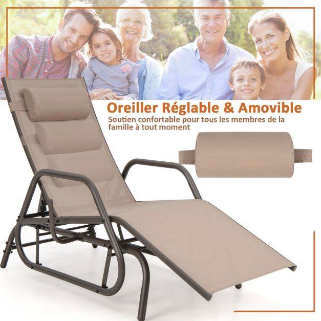Helloshop26 - Bain de soleil design à glissement à dossier réglable 3 positions transat jardin extérieur cadre métal avec accoudoirs - Imagen 4