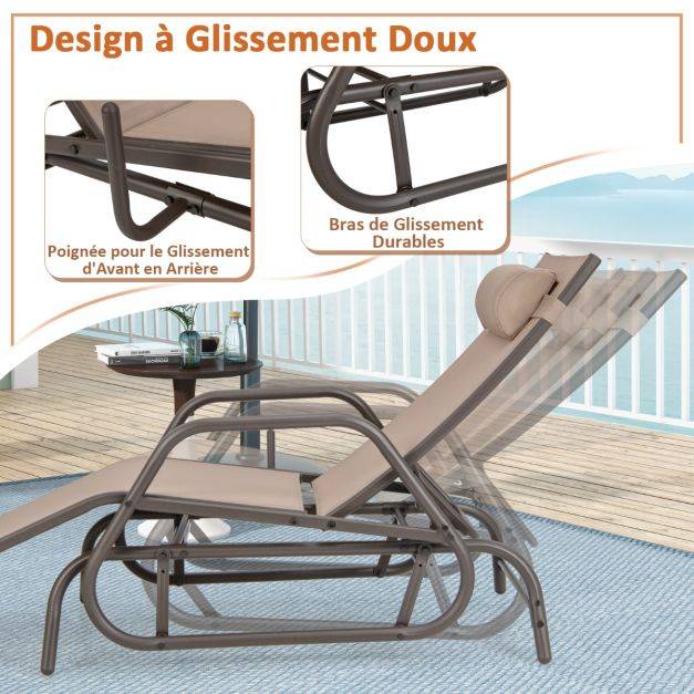 Helloshop26 - Bain de soleil design à glissement à dossier réglable 3 positions transat jardin extérieur cadre métal avec accoudoirs - Imagen 3