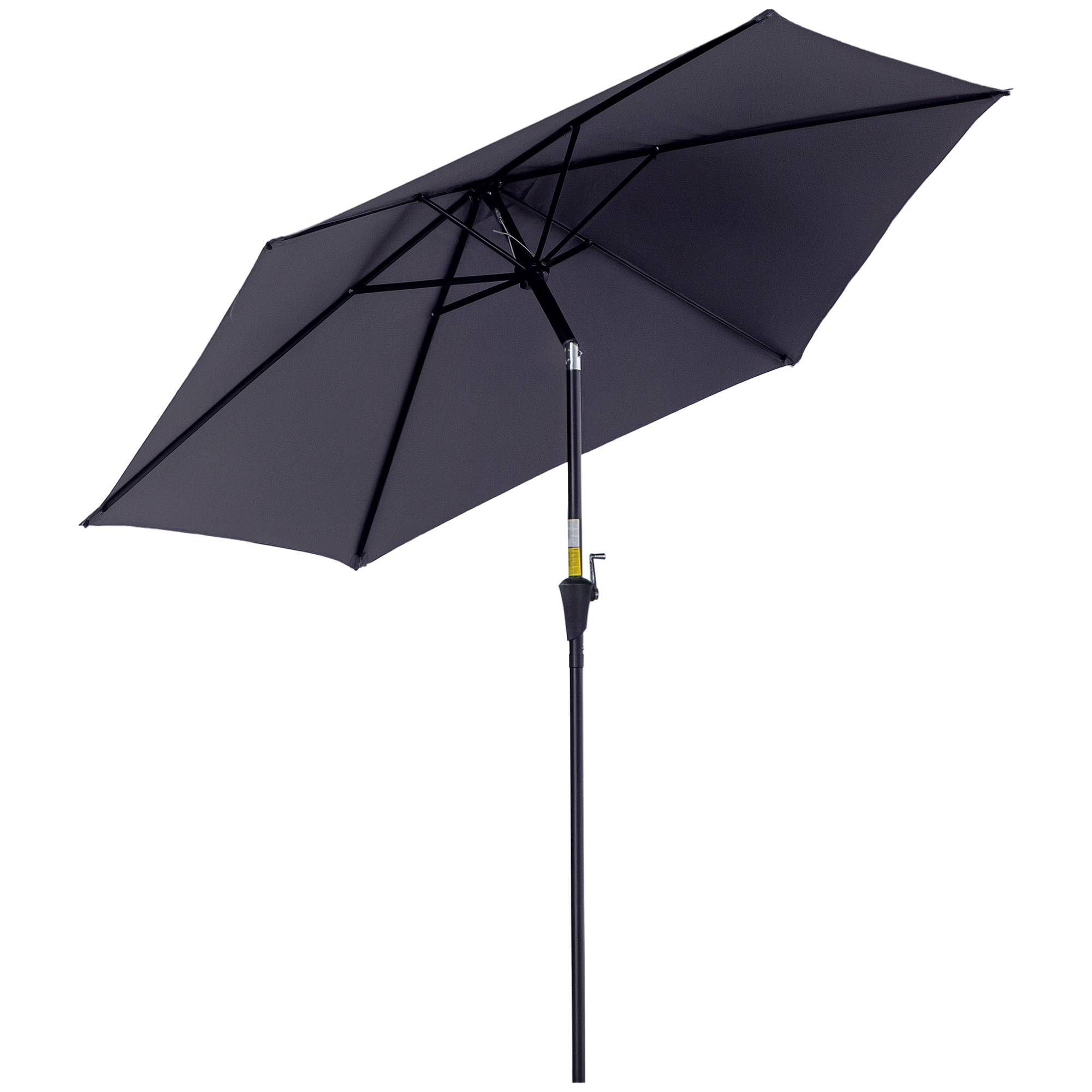 Parasol de jardin en aluminium gris, Ø 260 x 235 cm, inclinable, avec manivelle et 6 baleines métalliques, idéal pour terrasse et balcon.