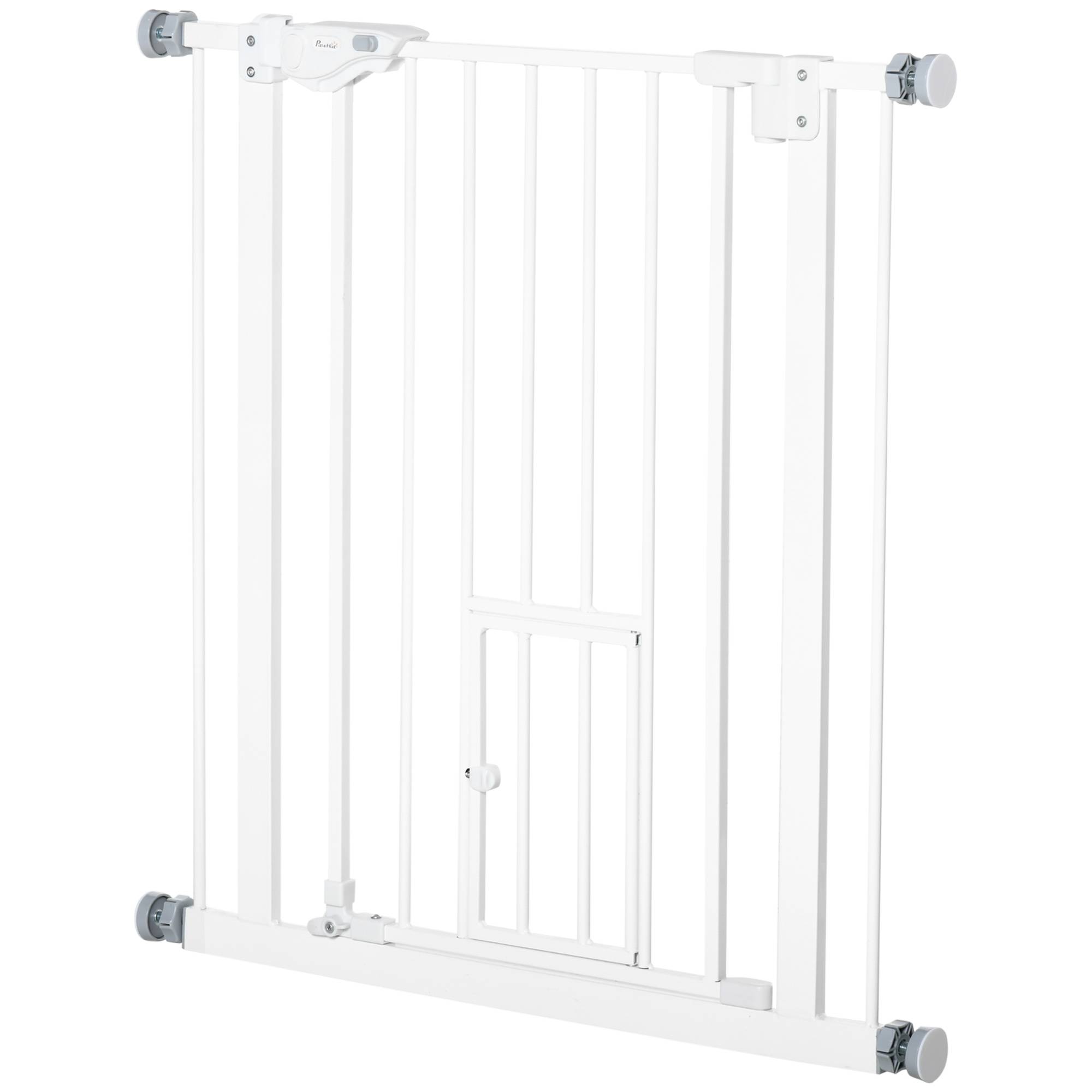 Barrière de sécurité extensible avec petite porte à fermeture automatique et double système de verrouillage 74-80 x 76,2 cm Blanc - Image 2