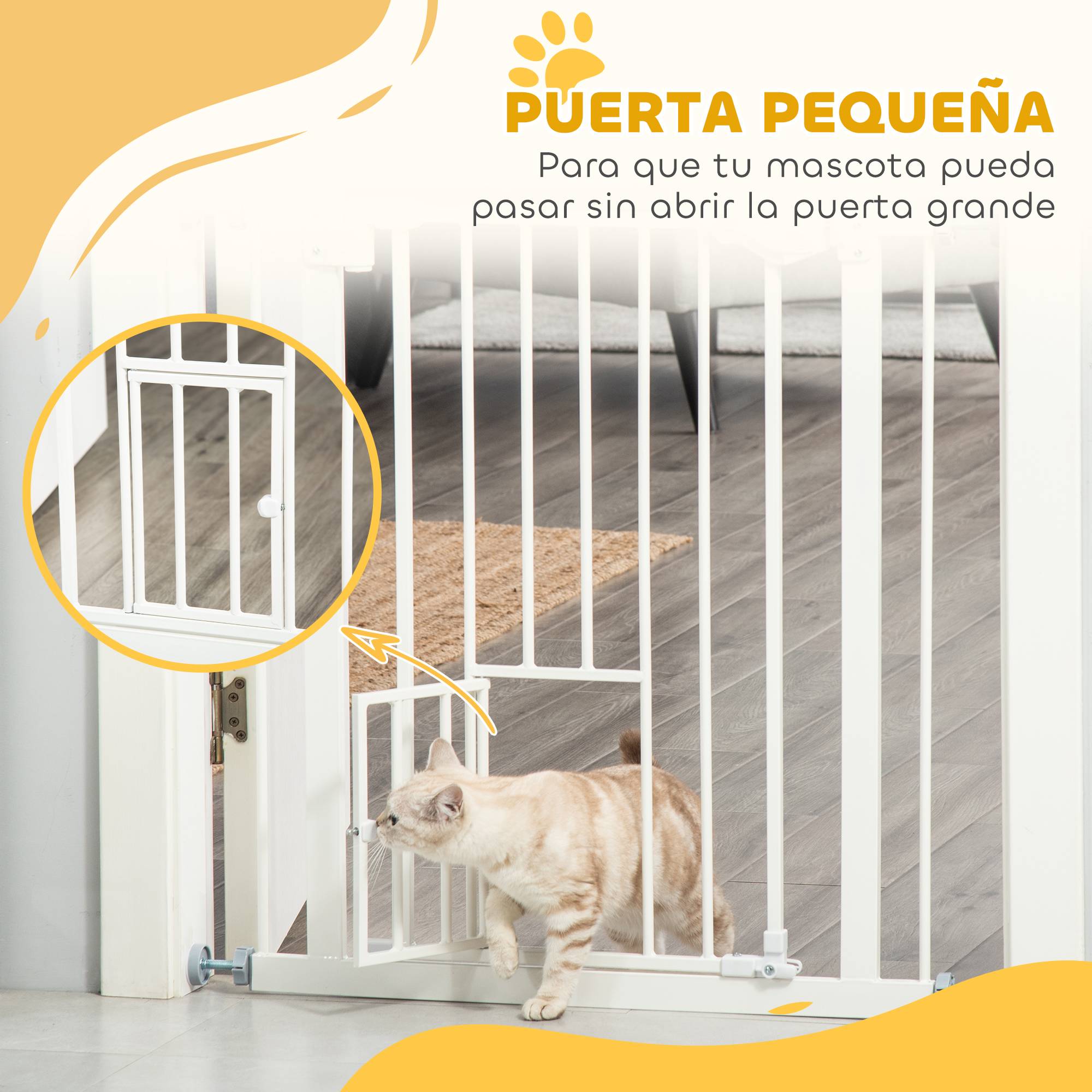 Barrière de sécurité extensible avec petite porte à fermeture automatique et double système de verrouillage 74-80 x 76,2 cm Blanc - Image 9