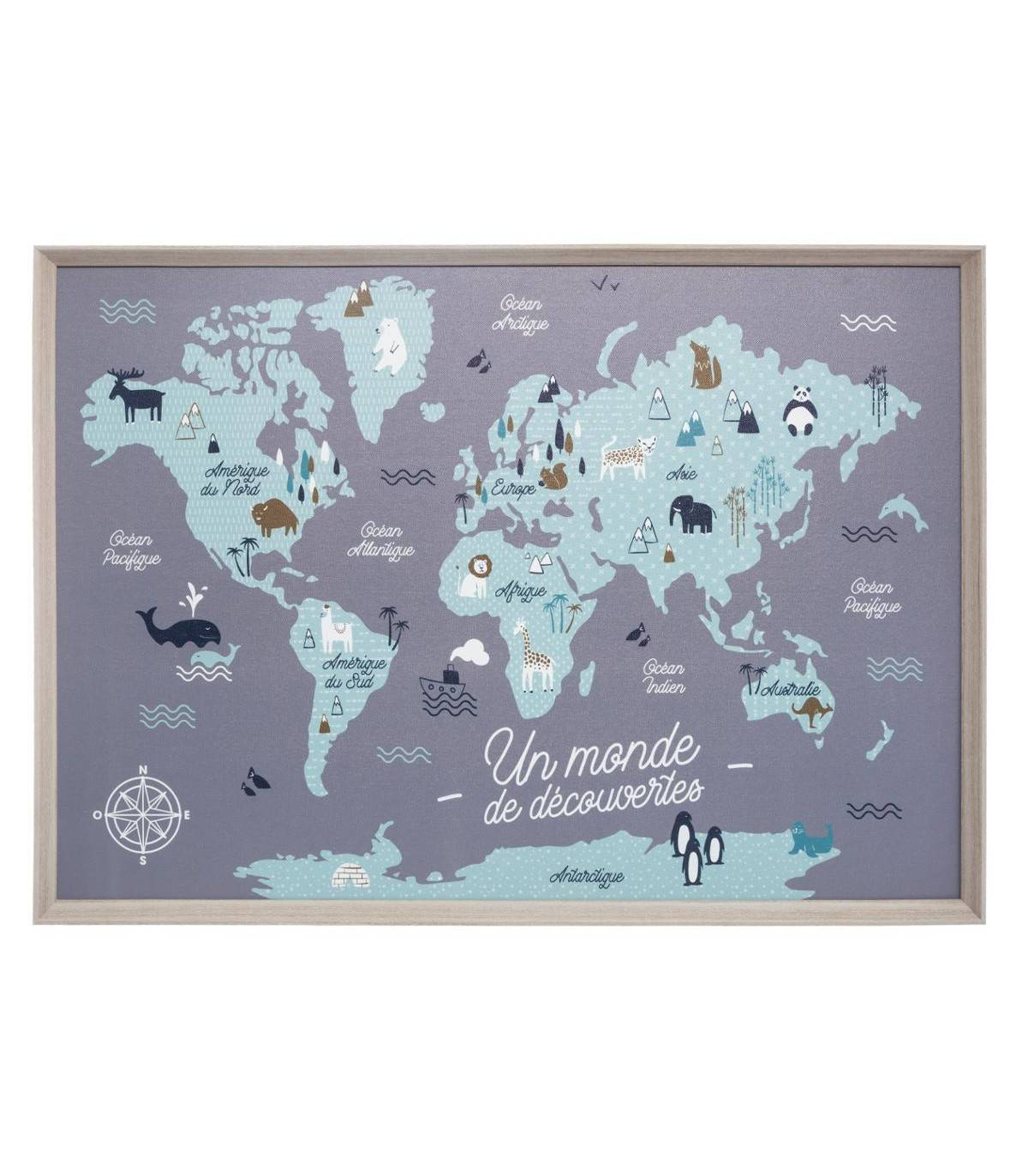 Atmosphera - Tableau Déco murale Carte du monde 50 x 70 cm - Imagen 1