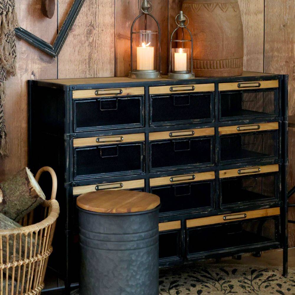 Chemin De Campagne - Commode industrielle en bois marron et fer noir 107 x 34 x 86.5 cm Chemin de campagne - Imagen 2