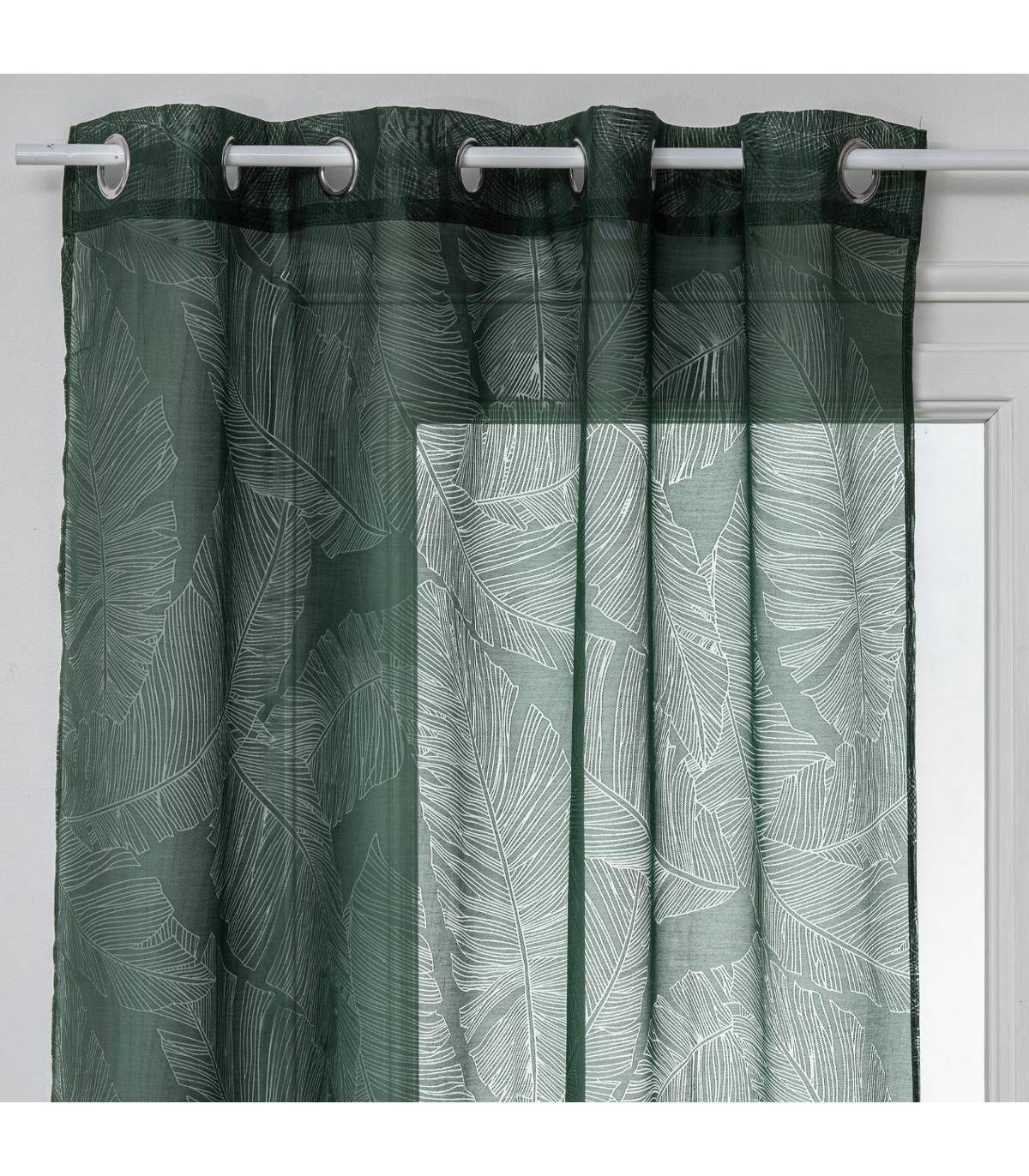 Voilage à œillets Vert motif Feuille 140 x 240 cm - Image 1