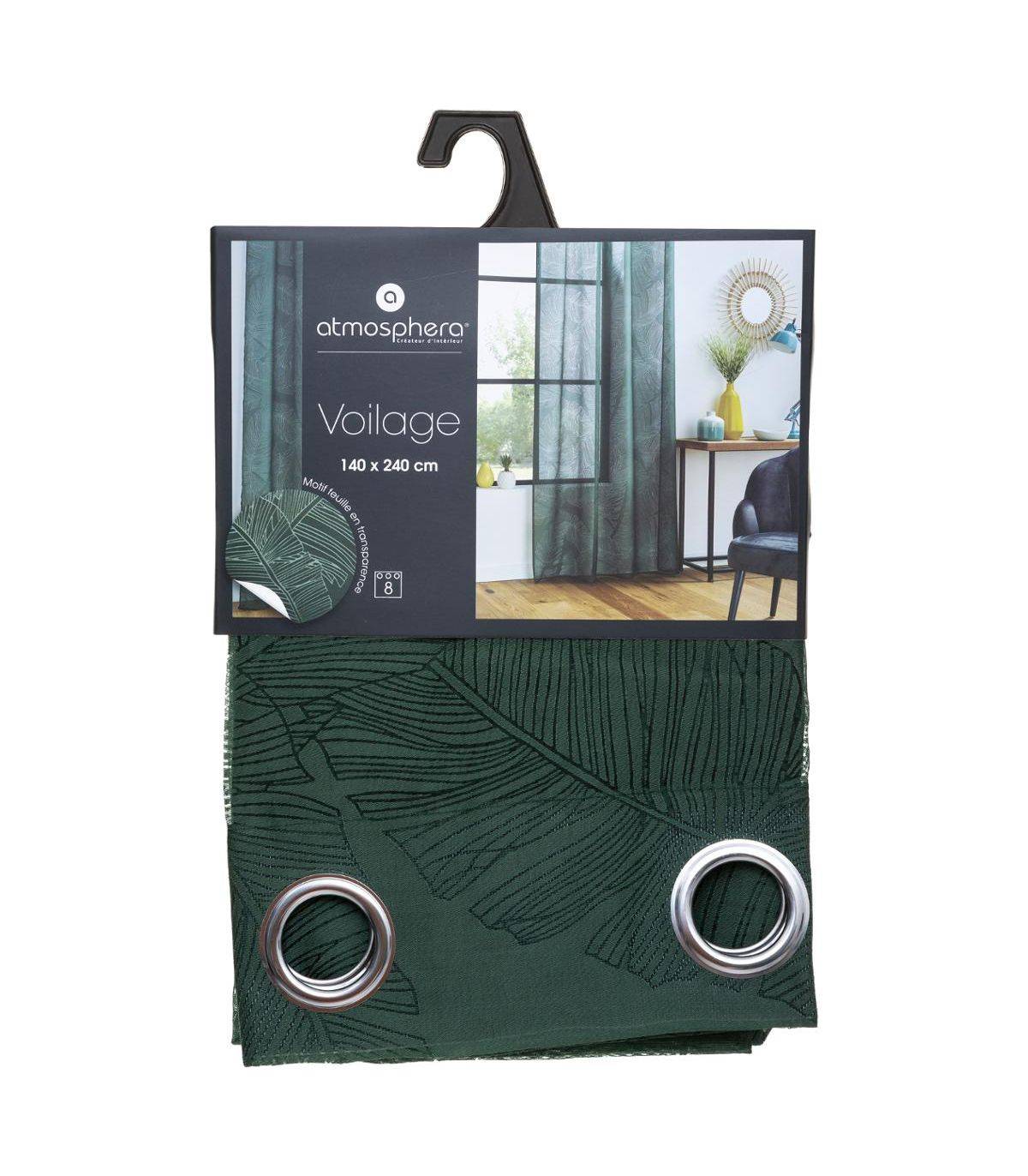 Voilage à œillets Vert motif Feuille 140 x 240 cm - Image 3