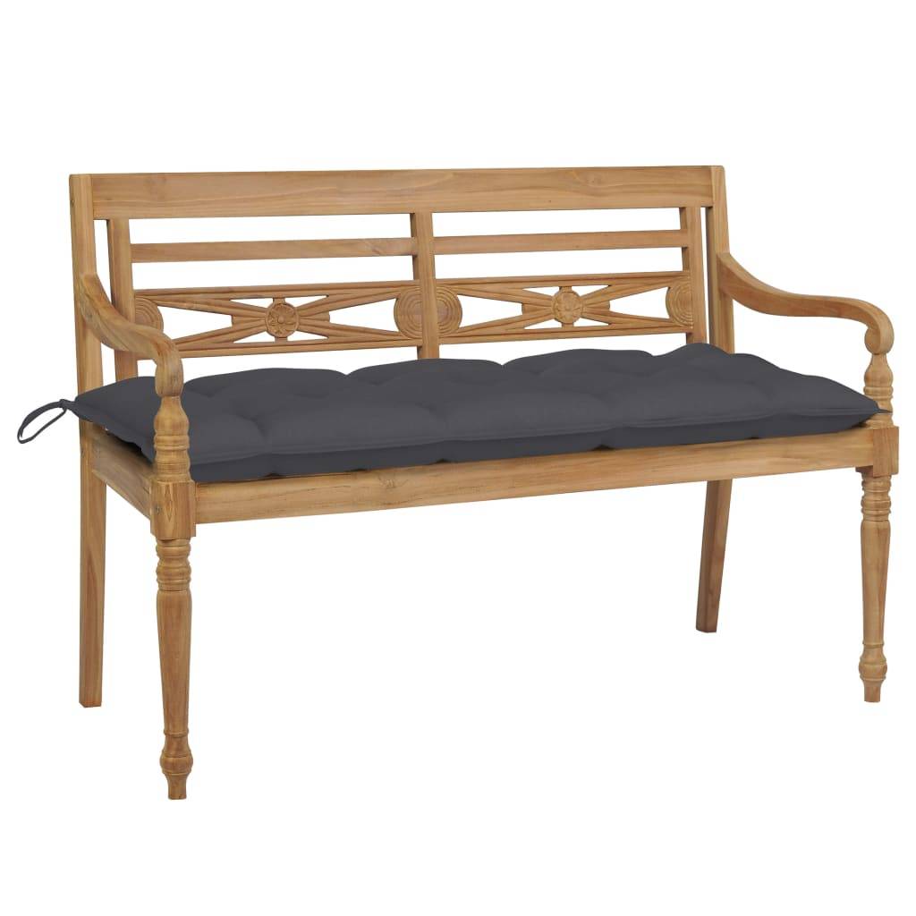 Helloshop26 - Banc de jardin meuble de patio d'extérieur terrasse avec coussin anthracite 120 x 51,5 x 84 cm bois de teck massif - Imagen 1