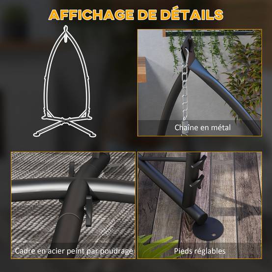 Support pour Fauteuil Suspendu - Pied Fauteuil Suspendu, hauteur 215 cm - Charge Max. recommandée 130 Kg, métal noir - Image 9