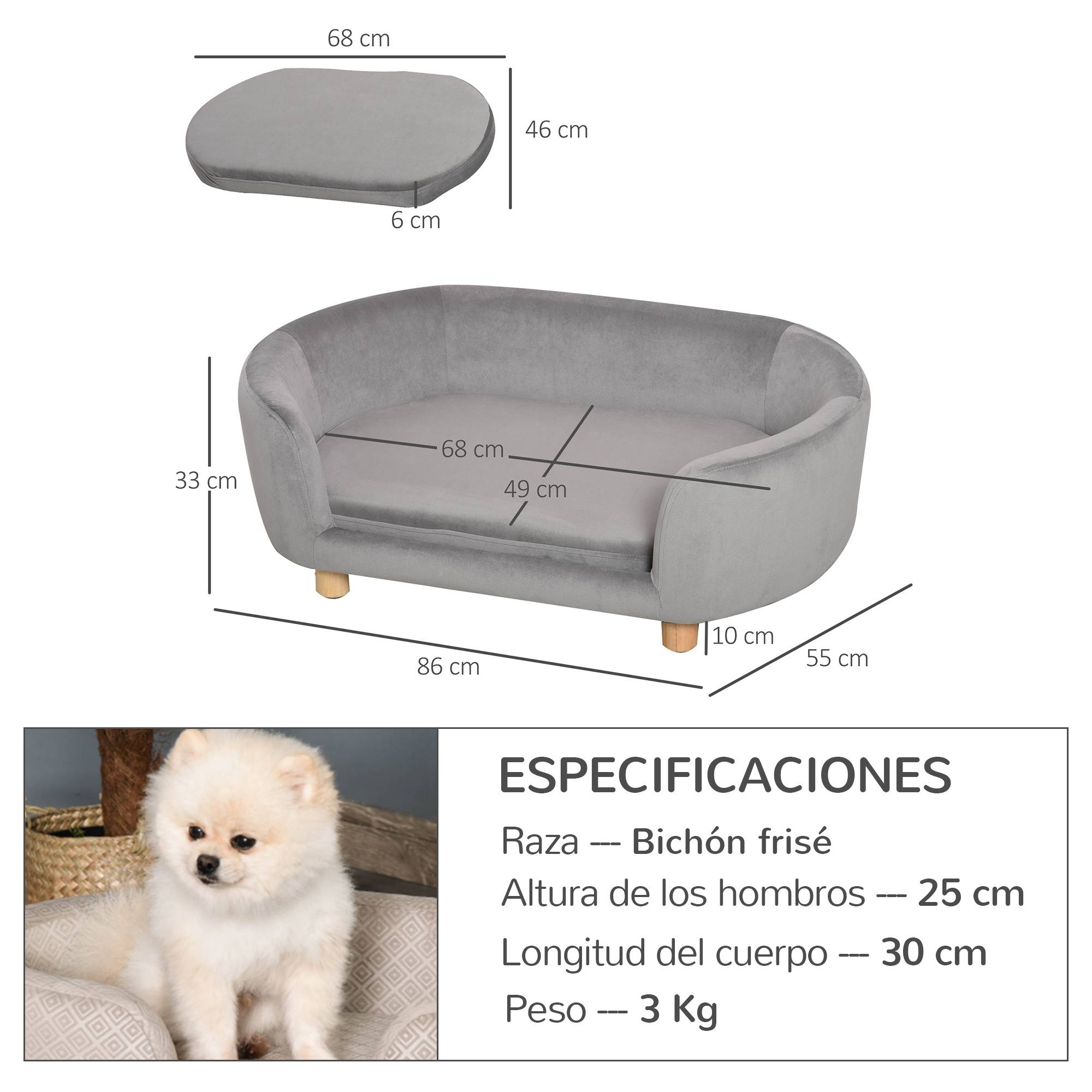 ComfortXL - Canapé pour Chien en Velours sur Pieds Bois Lit Confortable avec Housse Lavable 86x55 cm Gris Clair - ComfortXL Outdoor Living - Image 5