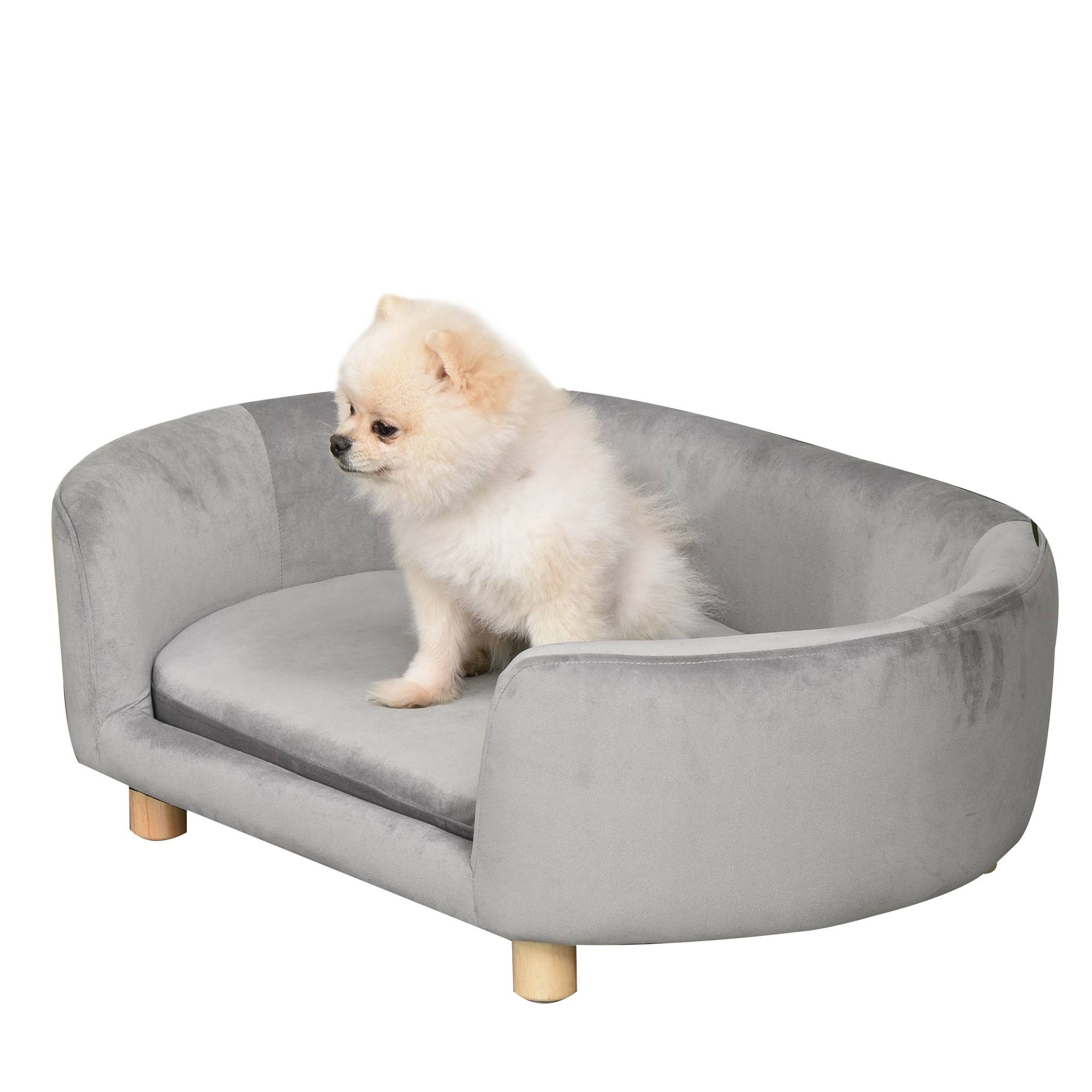 ComfortXL - Canapé pour Chien en Velours sur Pieds Bois Lit Confortable avec Housse Lavable 86x55 cm Gris Clair - ComfortXL Outdoor Living - Image 1