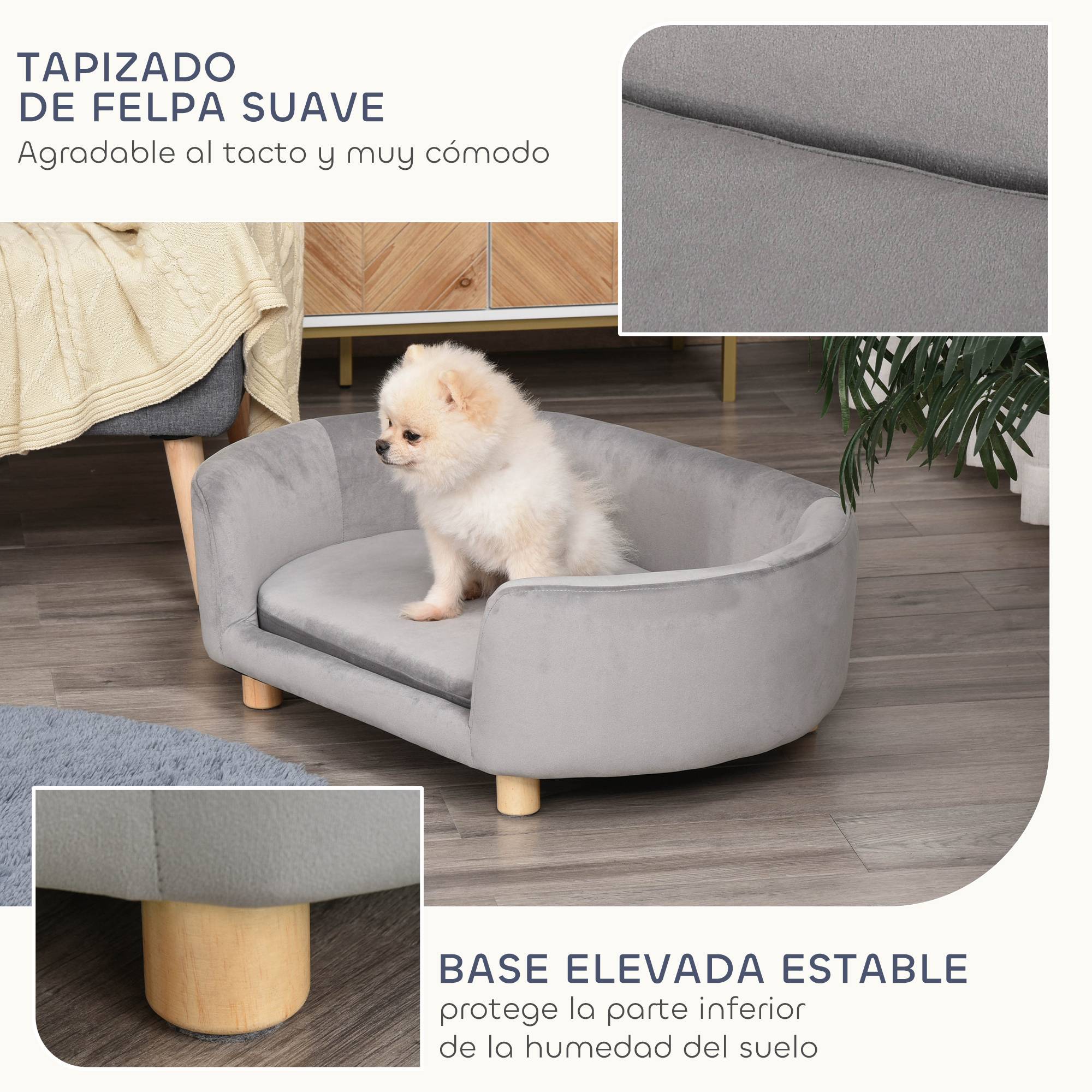 ComfortXL - Canapé pour Chien en Velours sur Pieds Bois Lit Confortable avec Housse Lavable 86x55 cm Gris Clair - ComfortXL Outdoor Living - Image 8