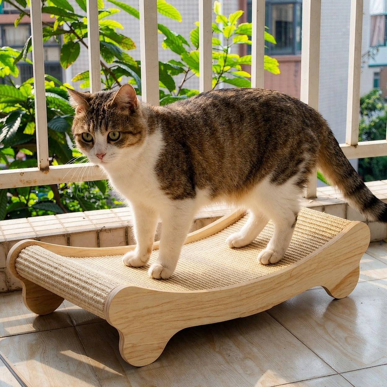 Lit de Chat Griffoir en Sisal et Bois Massif Design Ergonomique 3 en 1 pour Dormir et Griffer - Image 2