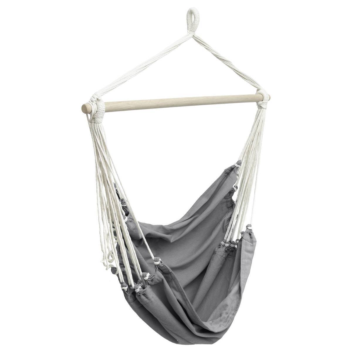 Hesperide - Chaise de détente suspendue "Cuenca" gris perle en coton naturel et bois Hespéride - Imagen 2