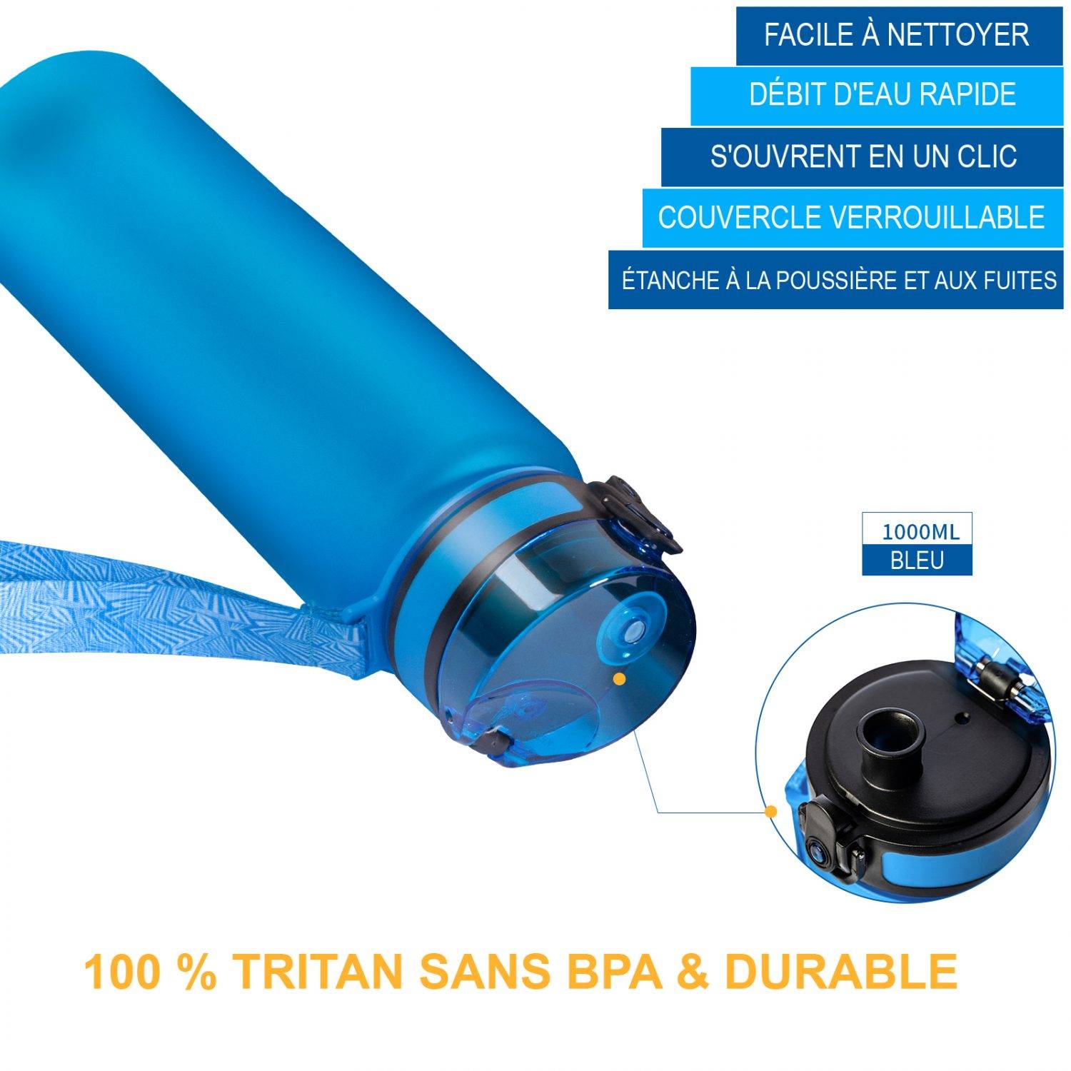 Bouteille d'hydratation - En Tritan - Contenance : 1 Litre - Kingcamp - Image 3
