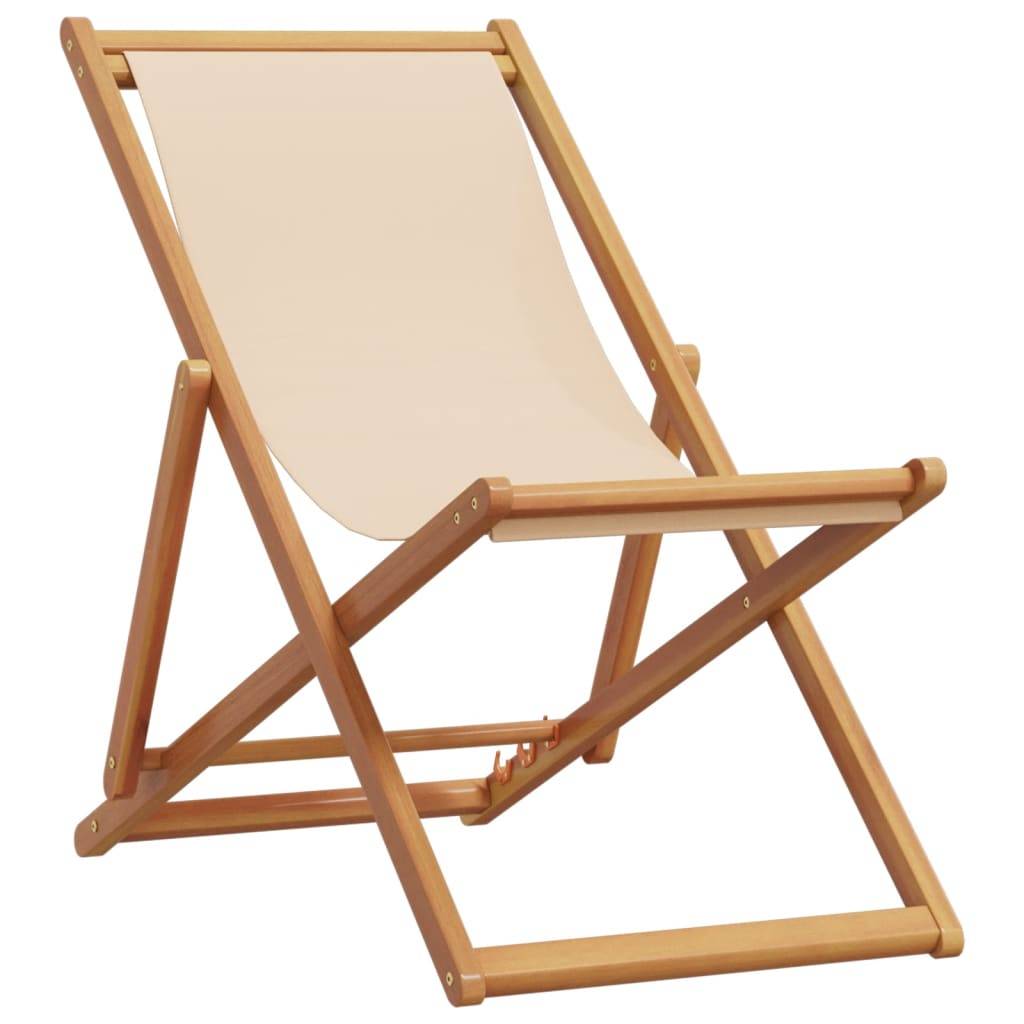 Maison Chic - Chaise pliable de plage - Bain de soleil - Transat beige bois massif d'eucalyptus et tissu HL137