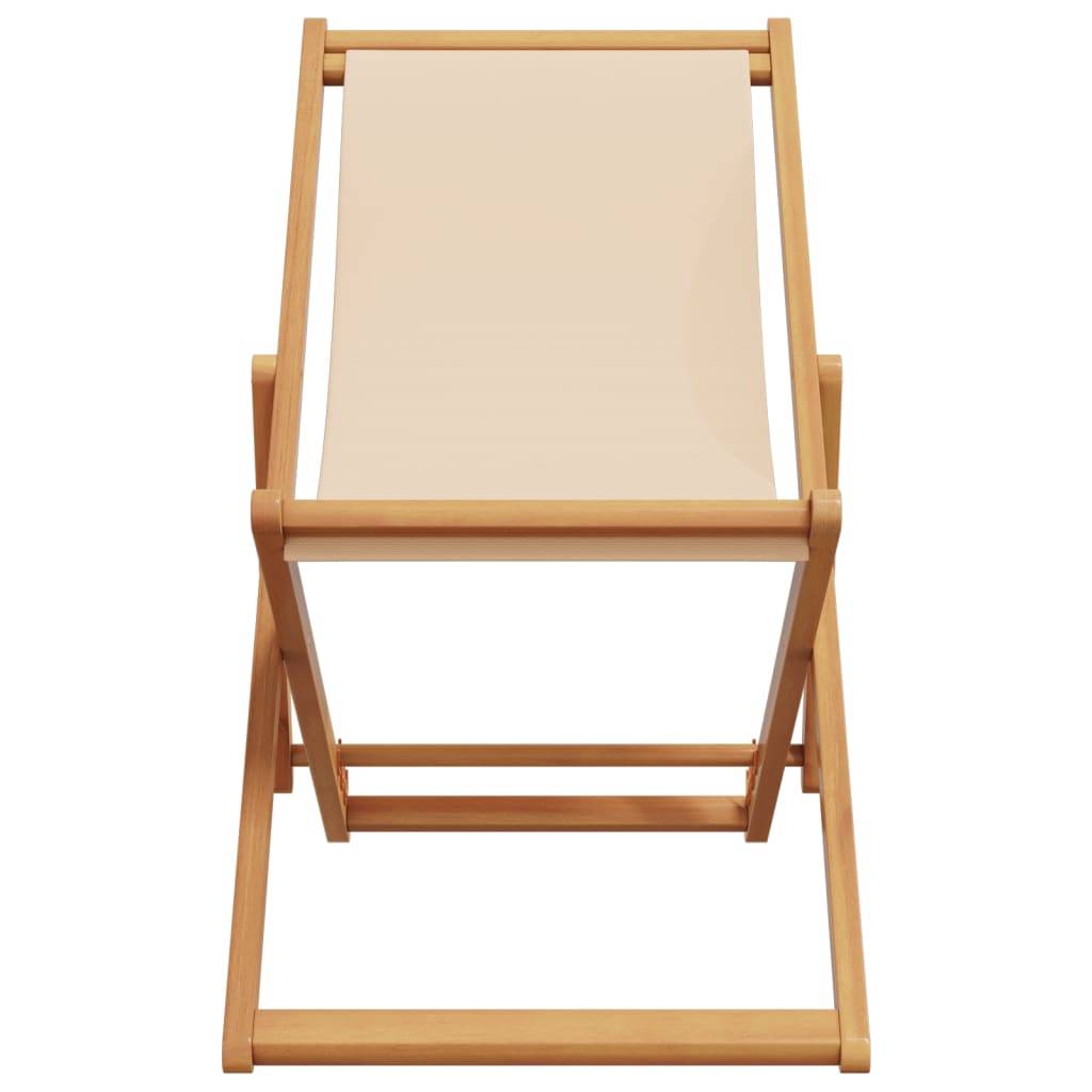 Maison Chic - Chaise pliable de plage - Bain de soleil - Transat beige bois massif d'eucalyptus et tissu HL137 - Image 3