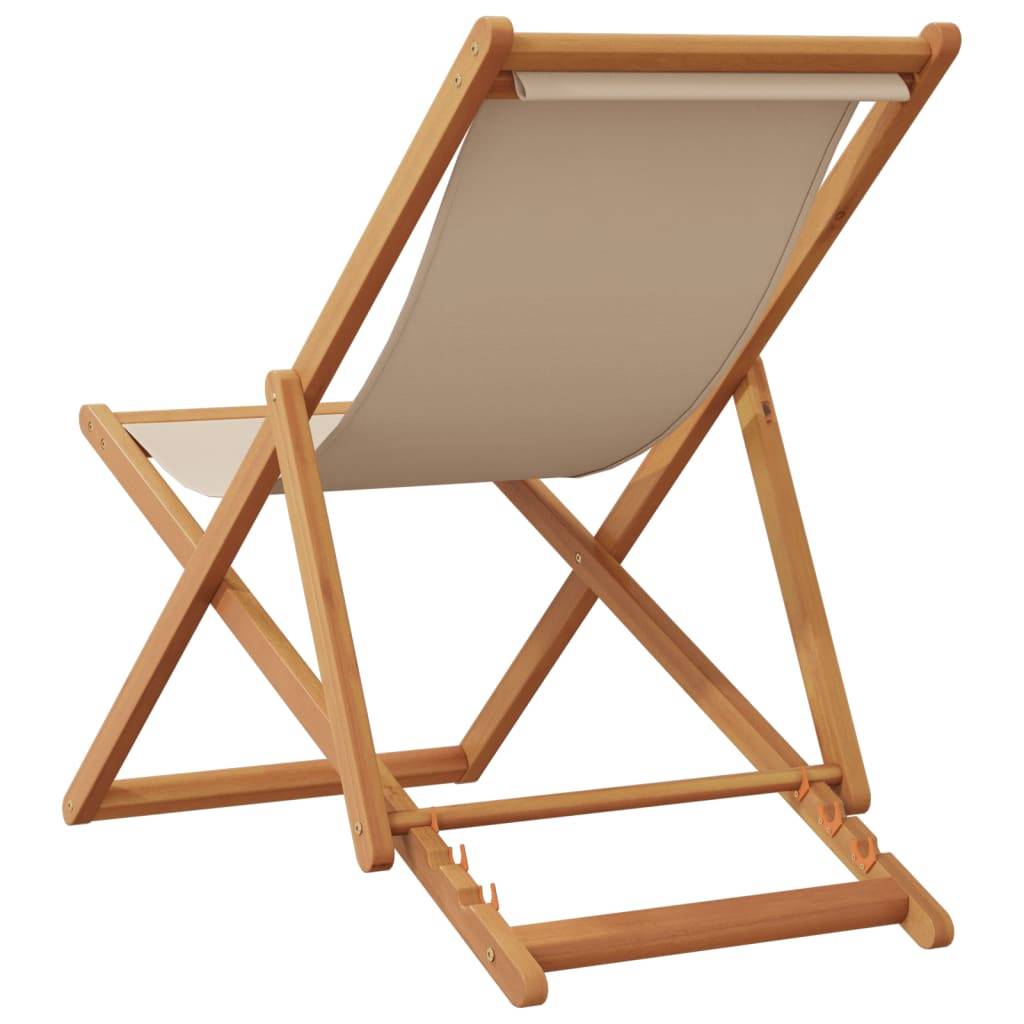 Maison Chic - Chaise pliable de plage - Bain de soleil - Transat beige bois massif d'eucalyptus et tissu HL137 - Image 5