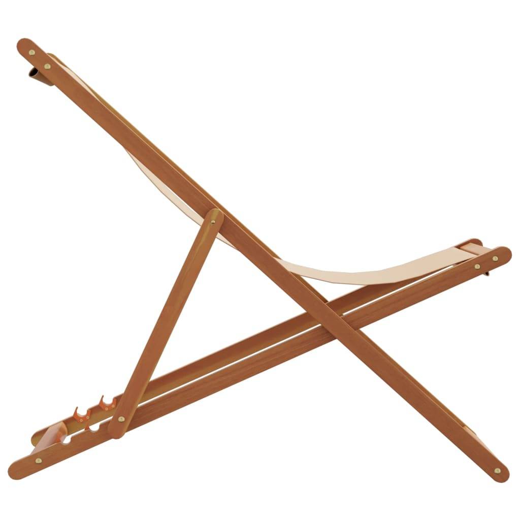 Maison Chic - Chaise pliable de plage - Bain de soleil - Transat beige bois massif d'eucalyptus et tissu HL137 - Image 4