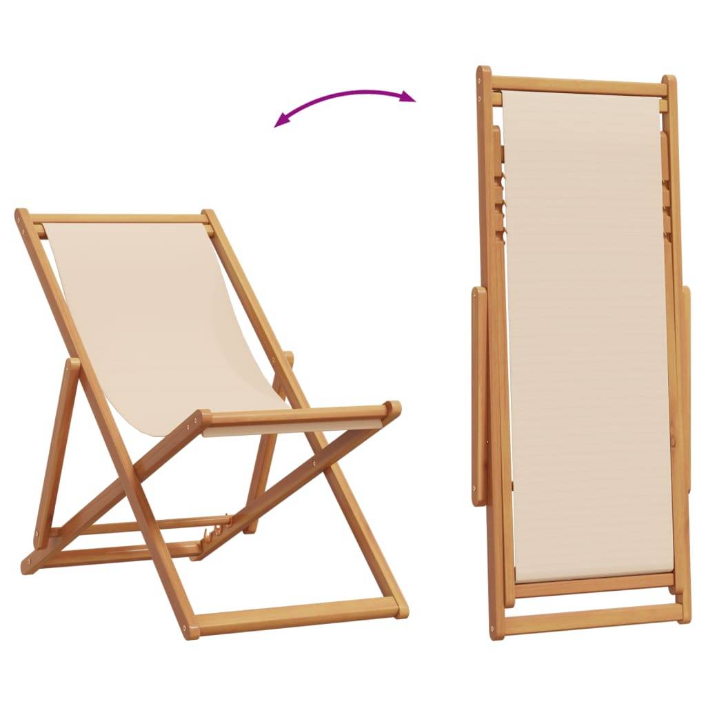 Maison Chic - Chaise pliable de plage - Bain de soleil - Transat beige bois massif d'eucalyptus et tissu HL137 - Image 6