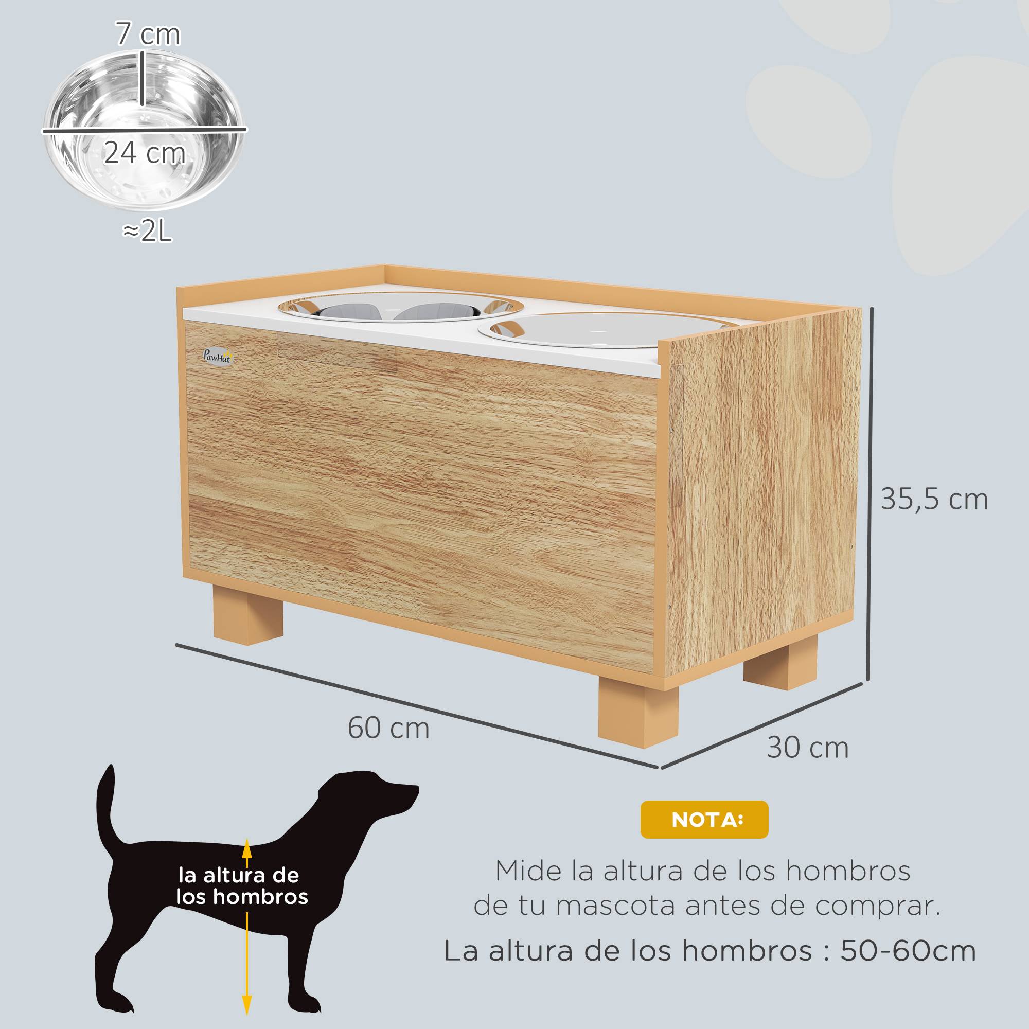 Sans Marque - Gamelle surélevée pour chien avec distributeur de croquettes amovible, gamelle d'eau et gamelle de nourriture en acier inoxydable, finition chêne - Image 5