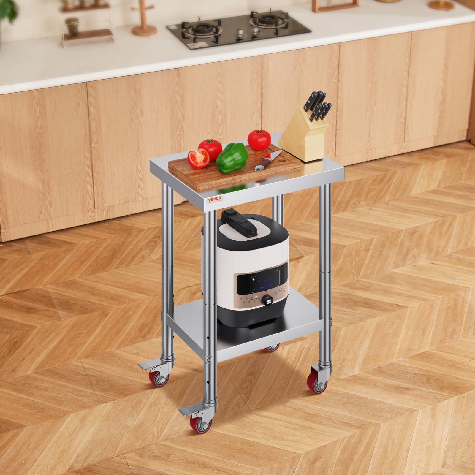 VEVOR Table de travail cuisine inox 61x46x86 cm, roulettes freins, charge 100 kg, pour hôtels/restaurants - Image 8