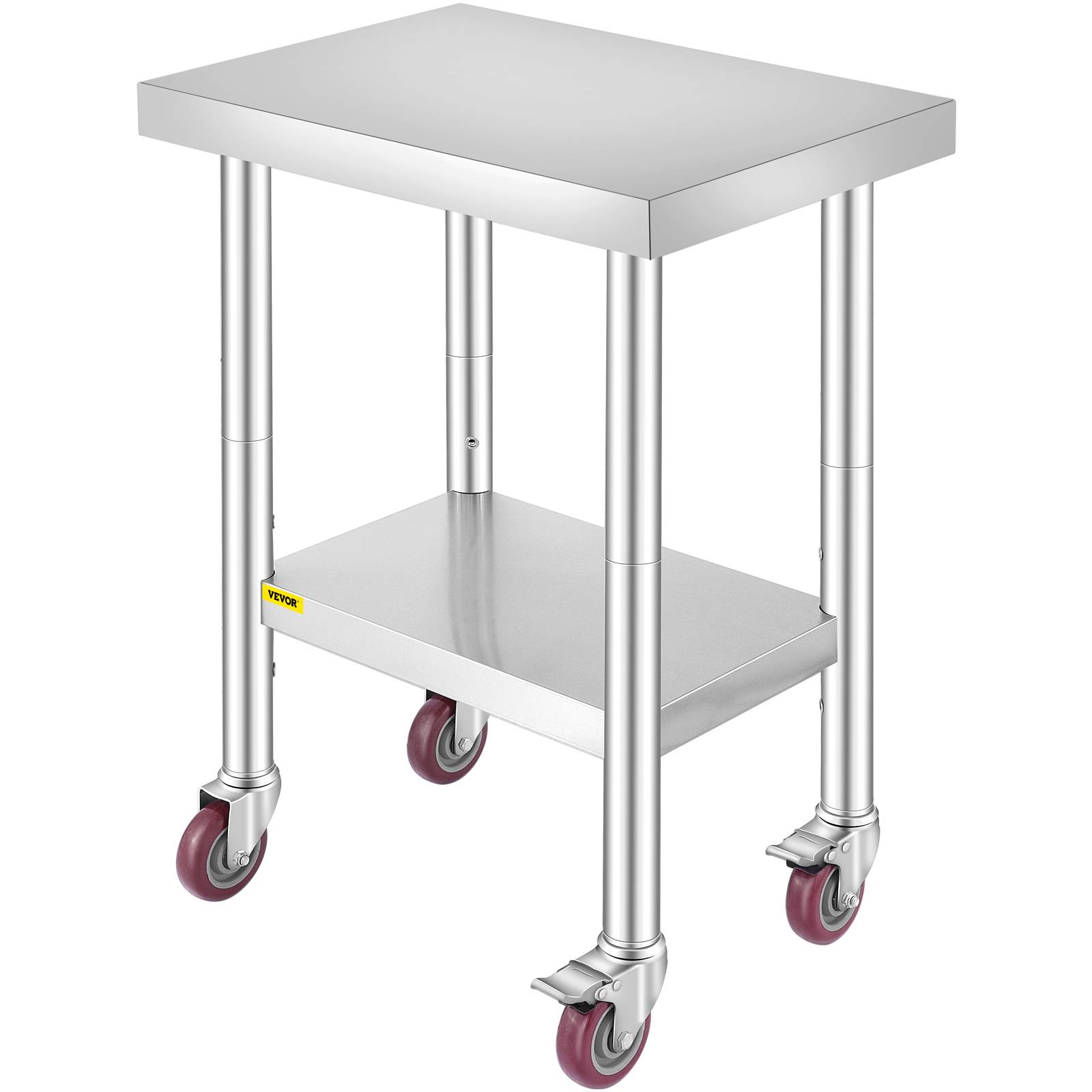 VEVOR Table de travail cuisine inox 61x46x86 cm, roulettes freins, charge 100 kg, pour hôtels/restaurants - Image 1