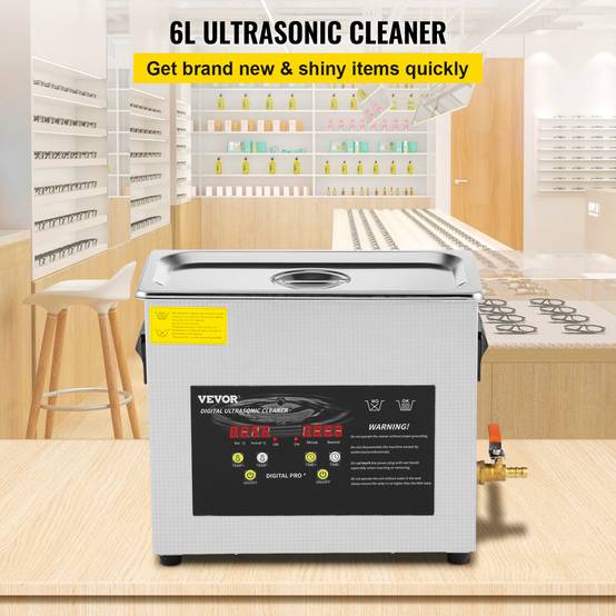 VEVOR Nettoyeur ultrasons numérique 6L, chauffage 400W, ultrason 180W, minuterie, en inox, pour bijoux, lunettes. - Image 2