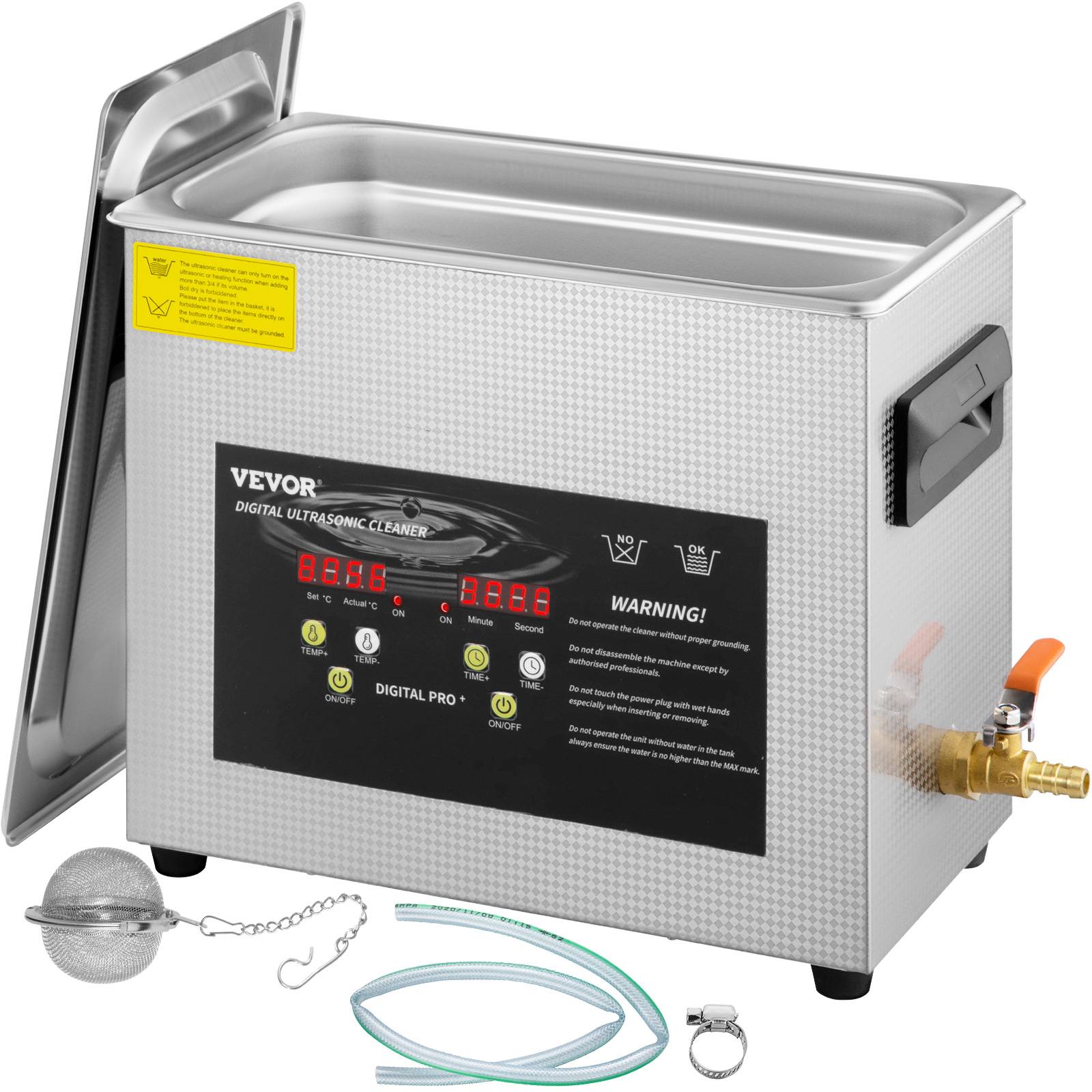 VEVOR Nettoyeur ultrasons numérique 6L, chauffage 400W, ultrason 180W, minuterie, en inox, pour bijoux, lunettes. - Image 1