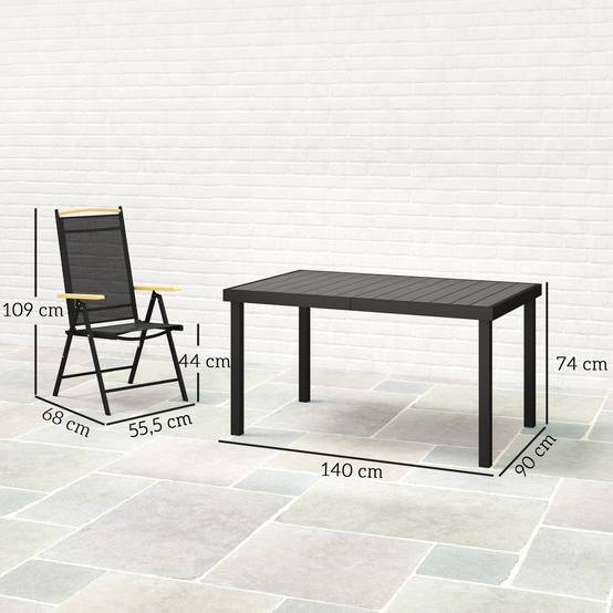 Salon de jardin aluminium noir 140 x 90 x 74 cm - PANGIVO - Image 5