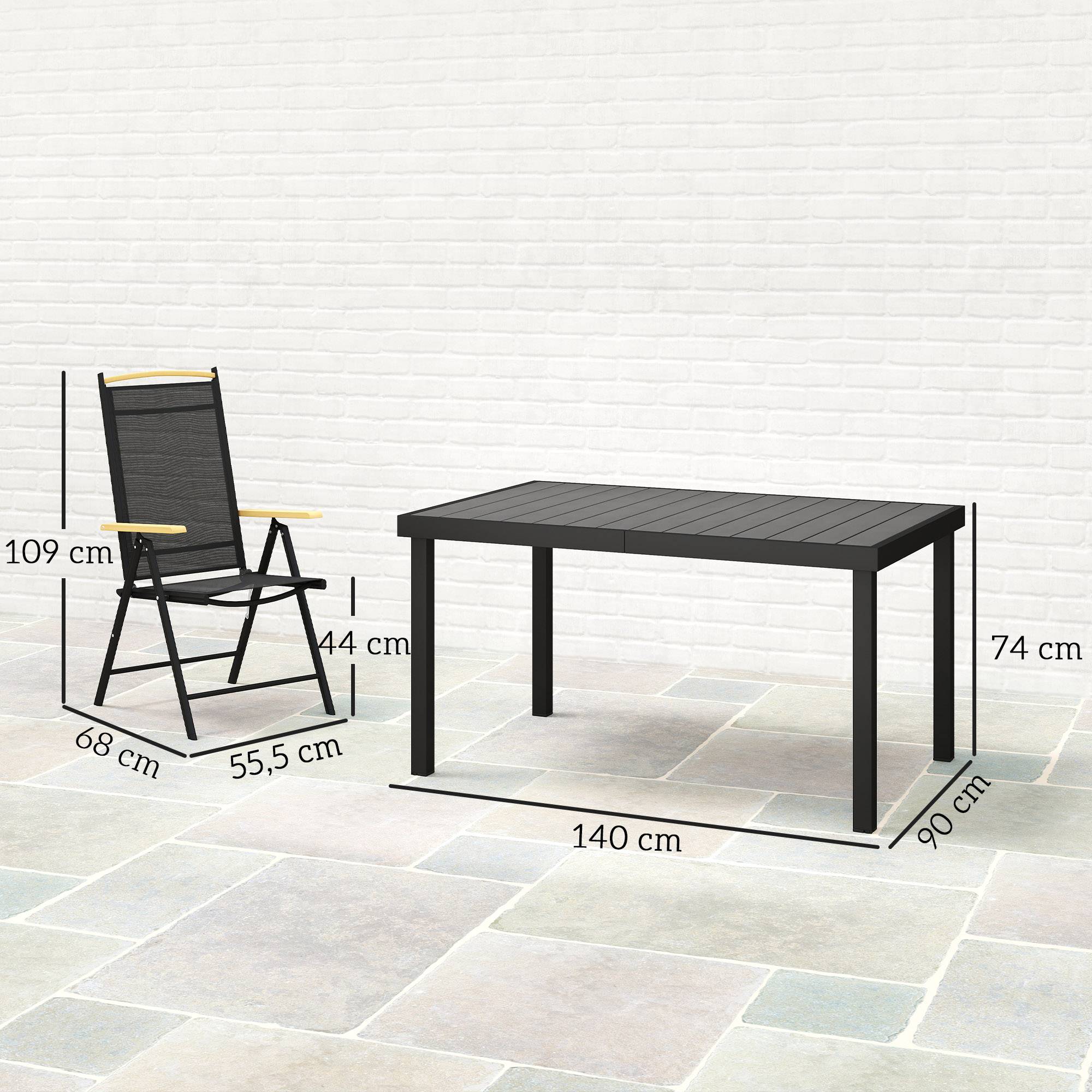 Salon de jardin aluminium noir 140 x 90 x 74 cm - PANGIVO - Image 5