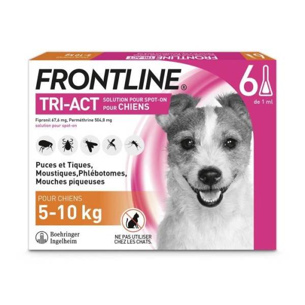 Frontline - FRONTLINE 6 Pipettes Tri-Act Chiens S - 5 a 10 kg -puces, tiques, moustiques, phlébotomes et mouches piqueuses - Image 1