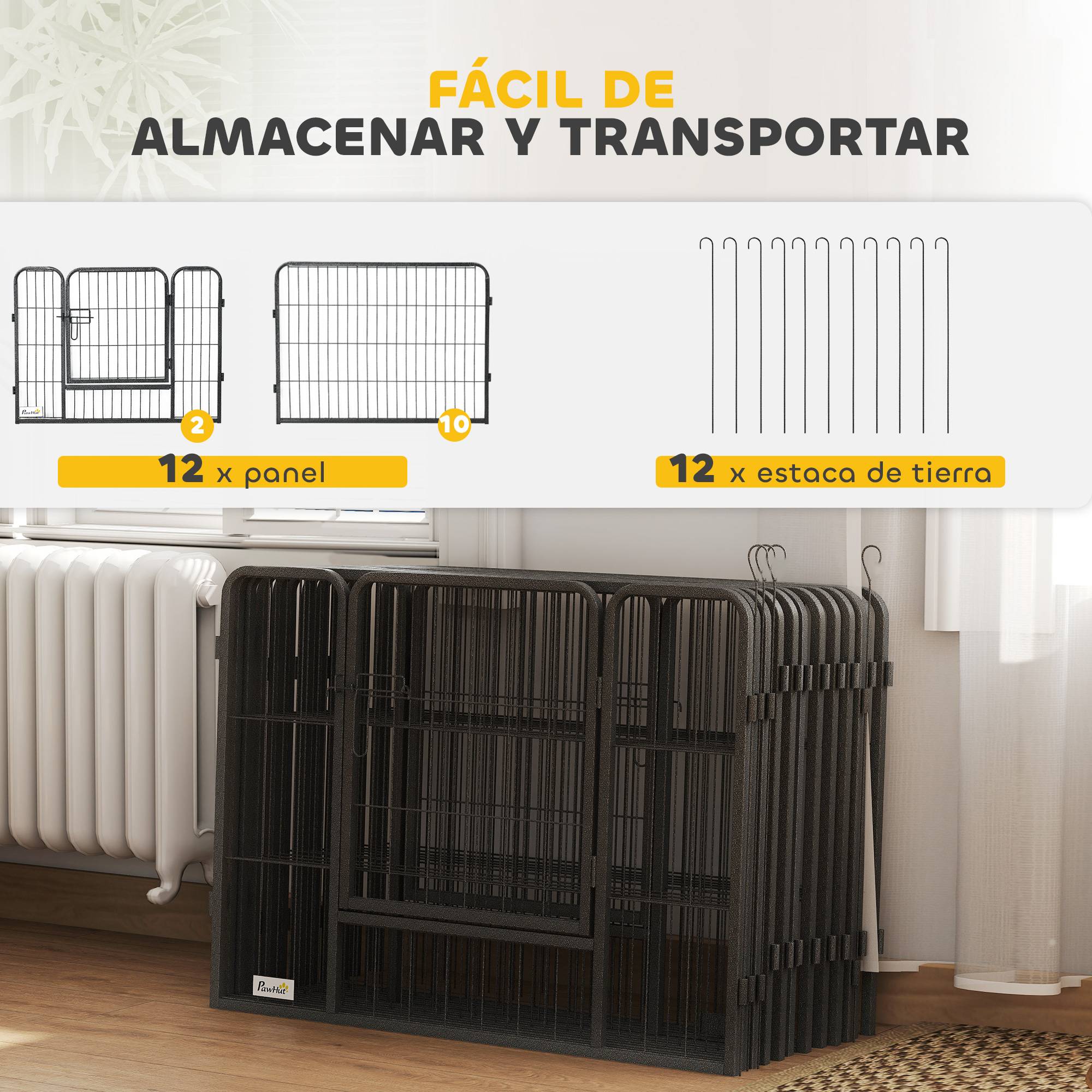 Parc pour chien à 12 panneaux avec 2 portes, utilisable en intérieur et en extérieur, en acier, 80 x 60 cm, gris - Image 7