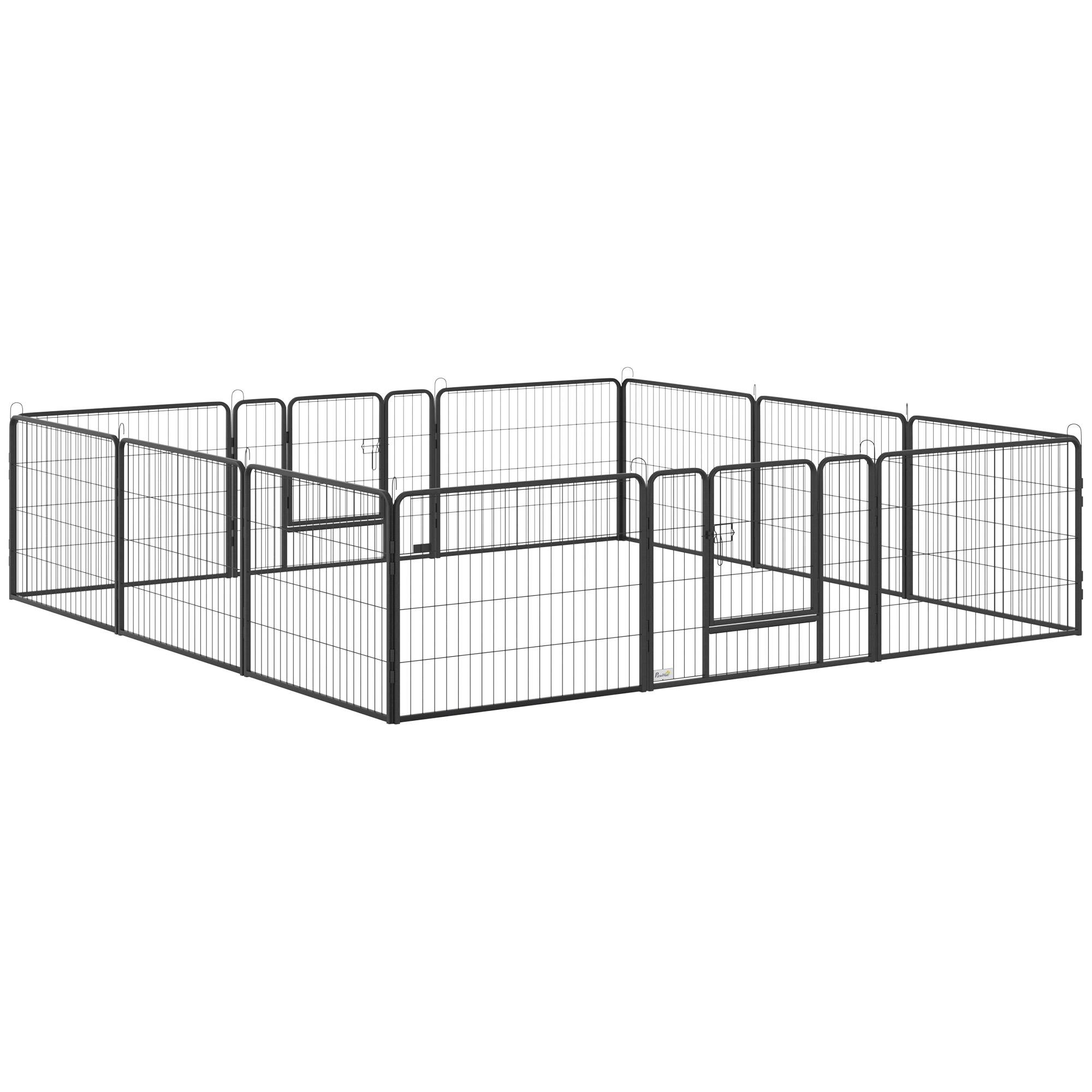 Parc pour chien à 12 panneaux avec 2 portes, utilisable en intérieur et en extérieur, en acier, 80 x 60 cm, gris - Image 1