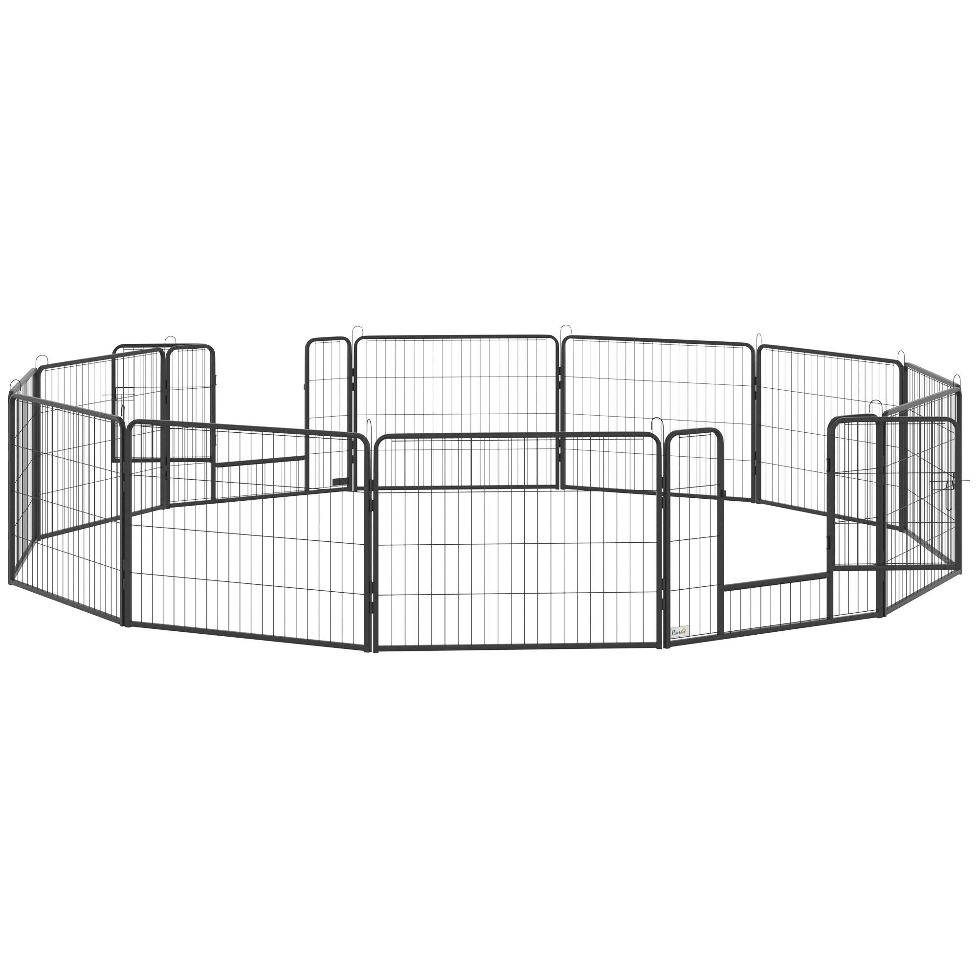 Parc pour chien à 12 panneaux avec 2 portes, utilisable en intérieur et en extérieur, en acier, 80 x 60 cm, gris - Image 2