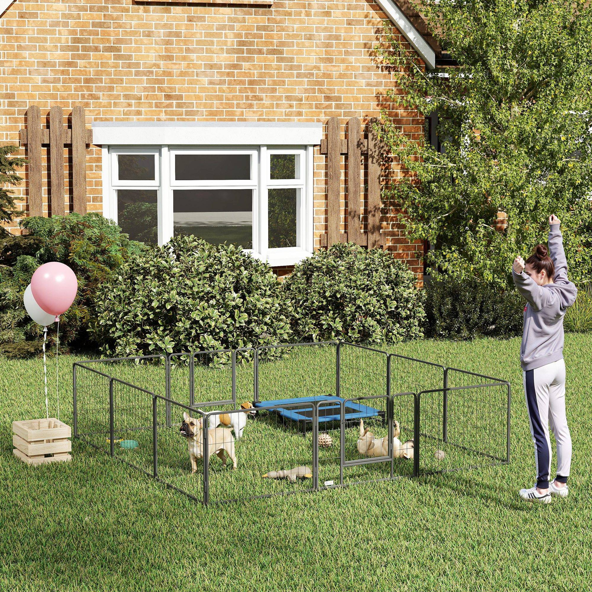 Parc pour chien à 12 panneaux avec 2 portes, utilisable en intérieur et en extérieur, en acier, 80 x 60 cm, gris - Image 3