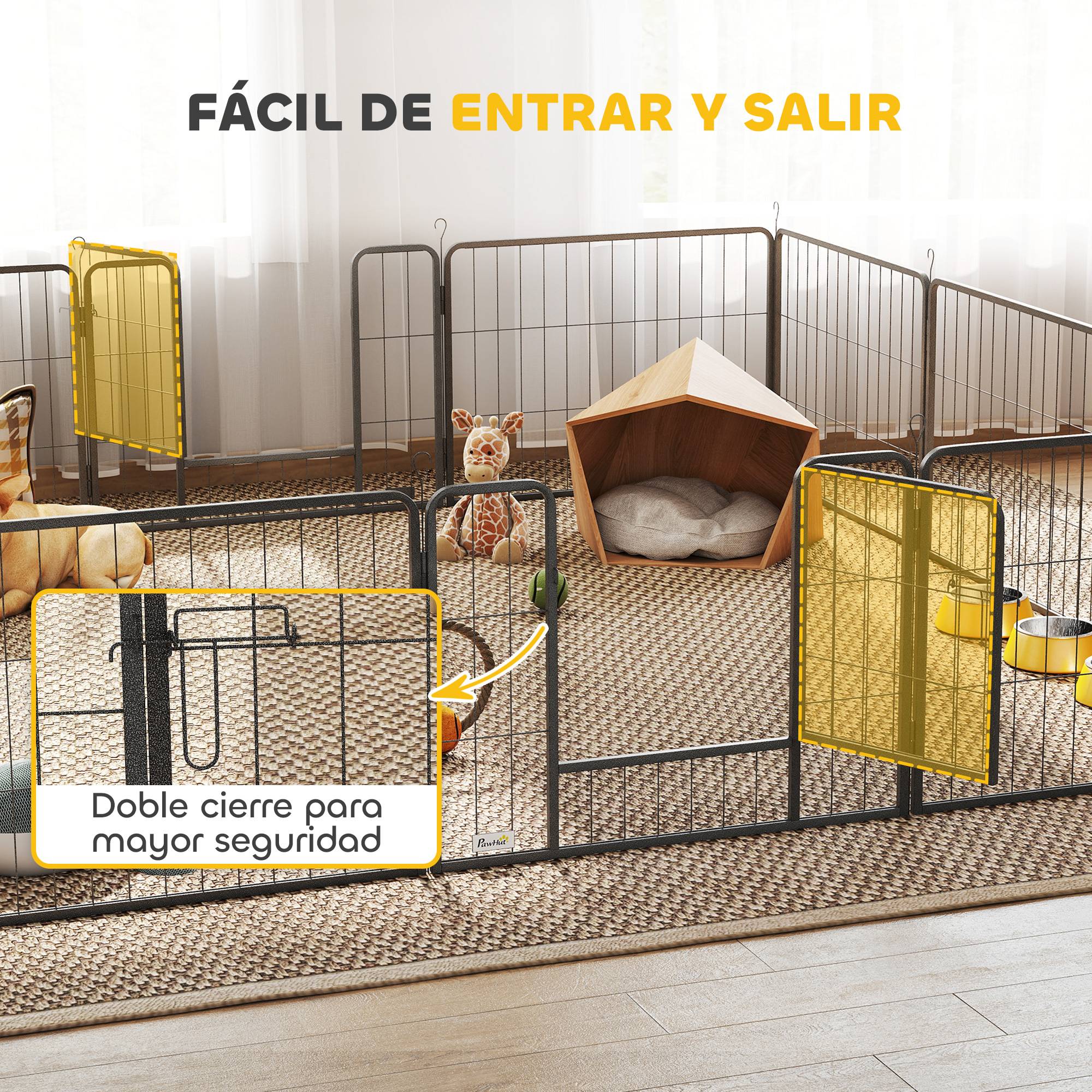 Parc pour chien à 12 panneaux avec 2 portes, utilisable en intérieur et en extérieur, en acier, 80 x 60 cm, gris - Image 9