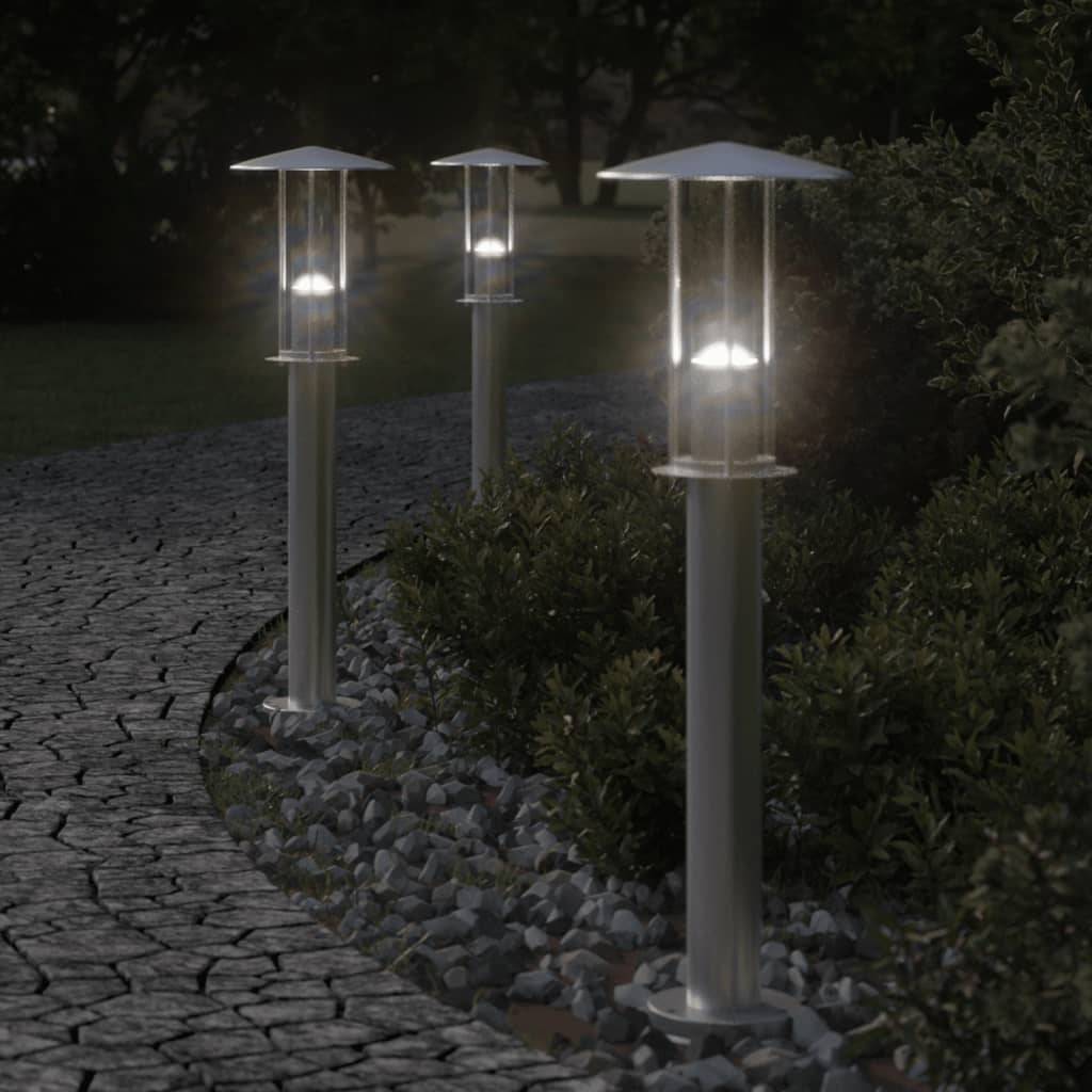 3 pcs Lampadaires de jardin - Lampadaires d'extérieur argenté 60 cm acier inoxydable - Image 2