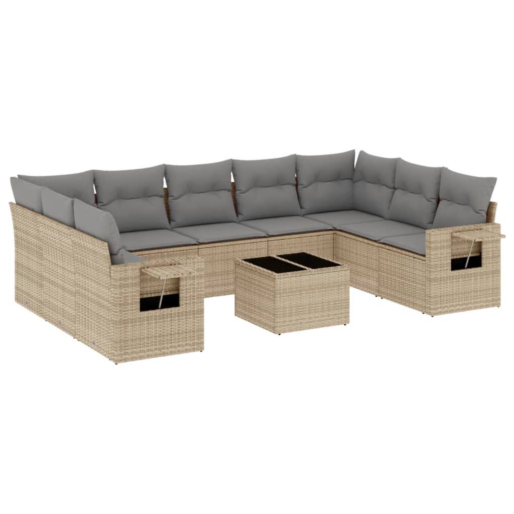 Salon de Jardin Poly Rotin Modulable 10 Pièces avec Accoudoirs et Tablettes pour Extérieur Beige – ComfortXL Outdoor Living - Image 2