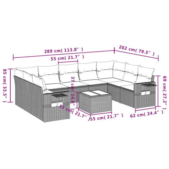 Salon de Jardin Poly Rotin Modulable 10 Pièces avec Accoudoirs et Tablettes pour Extérieur Beige – ComfortXL Outdoor Living - Image 8