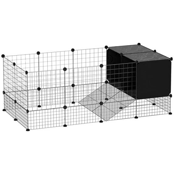 Enclos petits animaux acier rongeurs modulable niches 140x52cm noir - ComfortXL Outdoor Living - Image 2