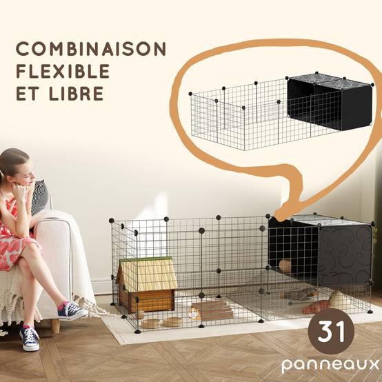 Enclos petits animaux acier rongeurs modulable niches 140x52cm noir - ComfortXL Outdoor Living - Image 6