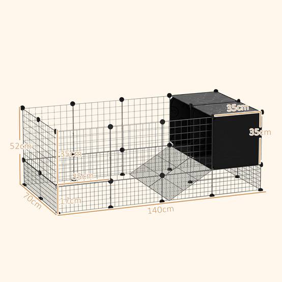 Enclos petits animaux acier rongeurs modulable niches 140x52cm noir - ComfortXL Outdoor Living - Image 5